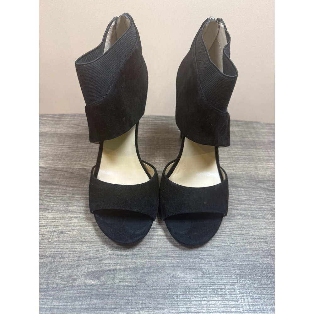 KORS Michael Kors Black Suede Open Toe Stiletto Heels Elastic Ankle 8M